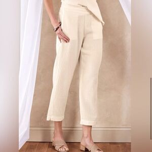 Soft Surroundings Beach Bound Pull On Crop Pant Ivory NEW